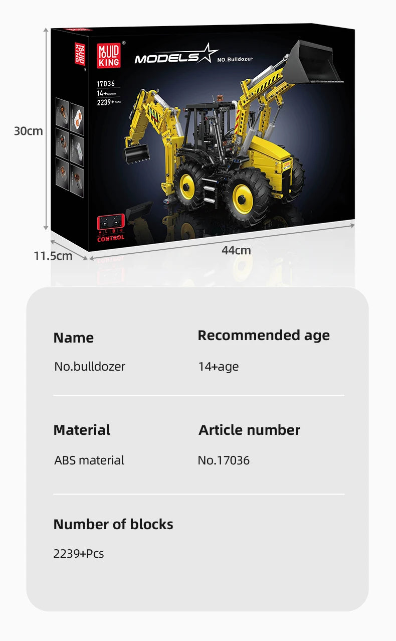 Mould King 17036 Motorized Bulldozer - detailed technical building block - Limetastore