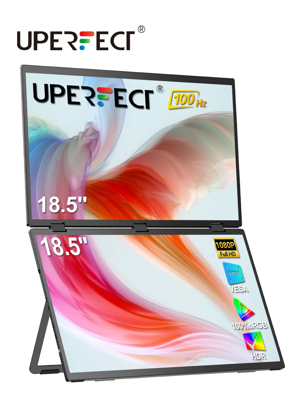 UPERFECT 18.5" Dual Screen Portable Monitor - 100Hz 100% sRGB 1080P HDR for PC, Mobile Phone, and Game Console - Limetastore