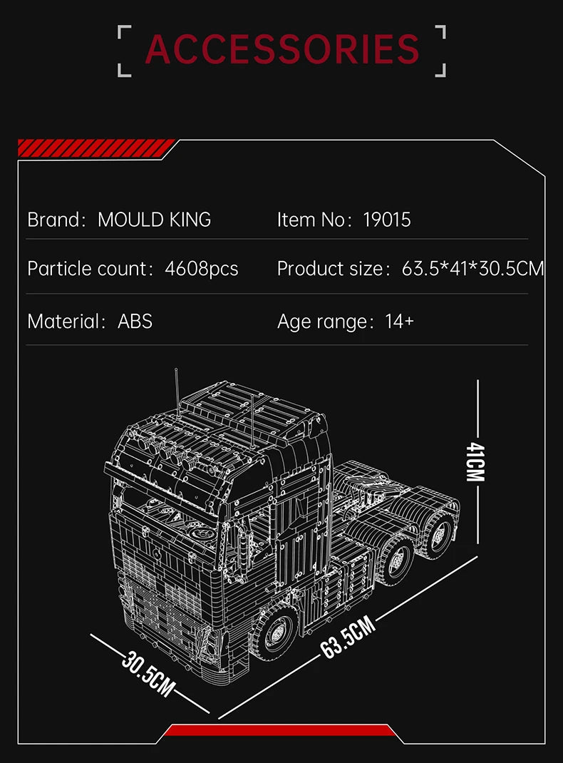 Mould King 19015 / 19015T RC Tractor Truck Building Set | Motorized Technical Semi-Truck Model - Limetastore