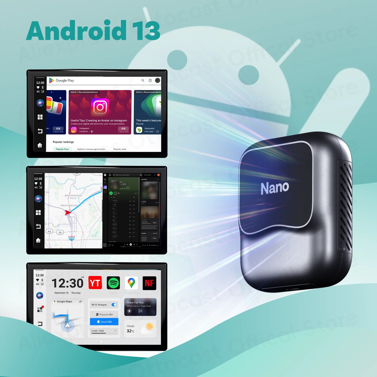 OTTOCAST NanoAI Android 13 Brezžični CarPlay AI Box 128GB