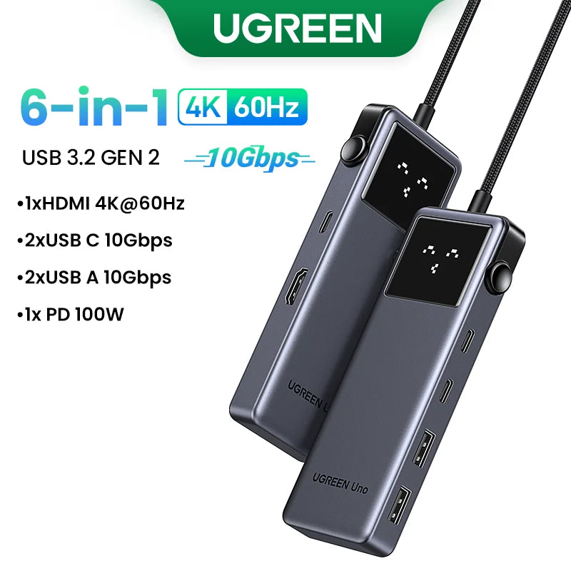 UGREEN Uno USB-C Hub | HDMI 4K60Hz / 2K120Hz, RJ45 1000 Mbps, PD100W, razdelilnik USB 3.0 za MacBook in prenosnike