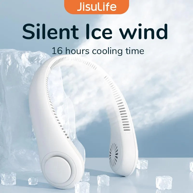JISULIFE prenosni ovratni ventilator – 4000 mAh polnilni ventilator brez rezil, 5 hitrosti