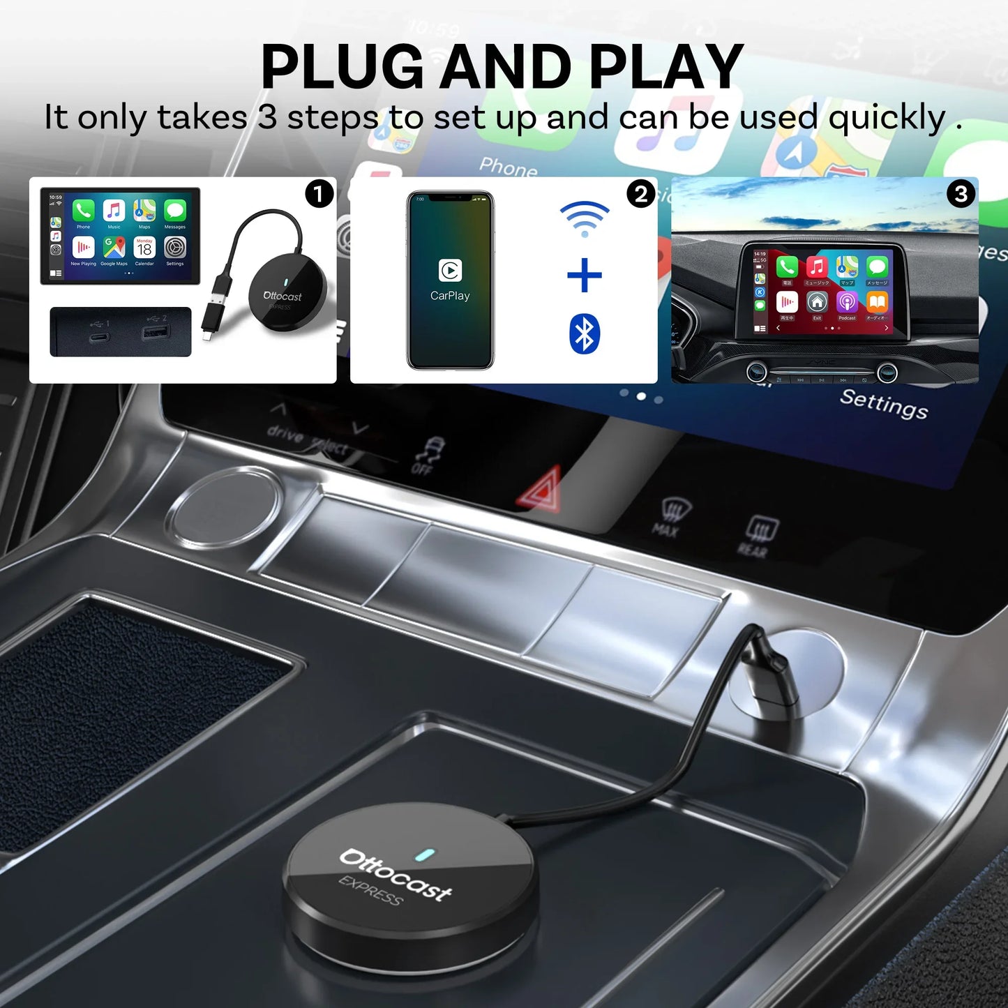 Brezžični adapter CarPlay in Android Auto 2 v 1 OTTOCAST Express