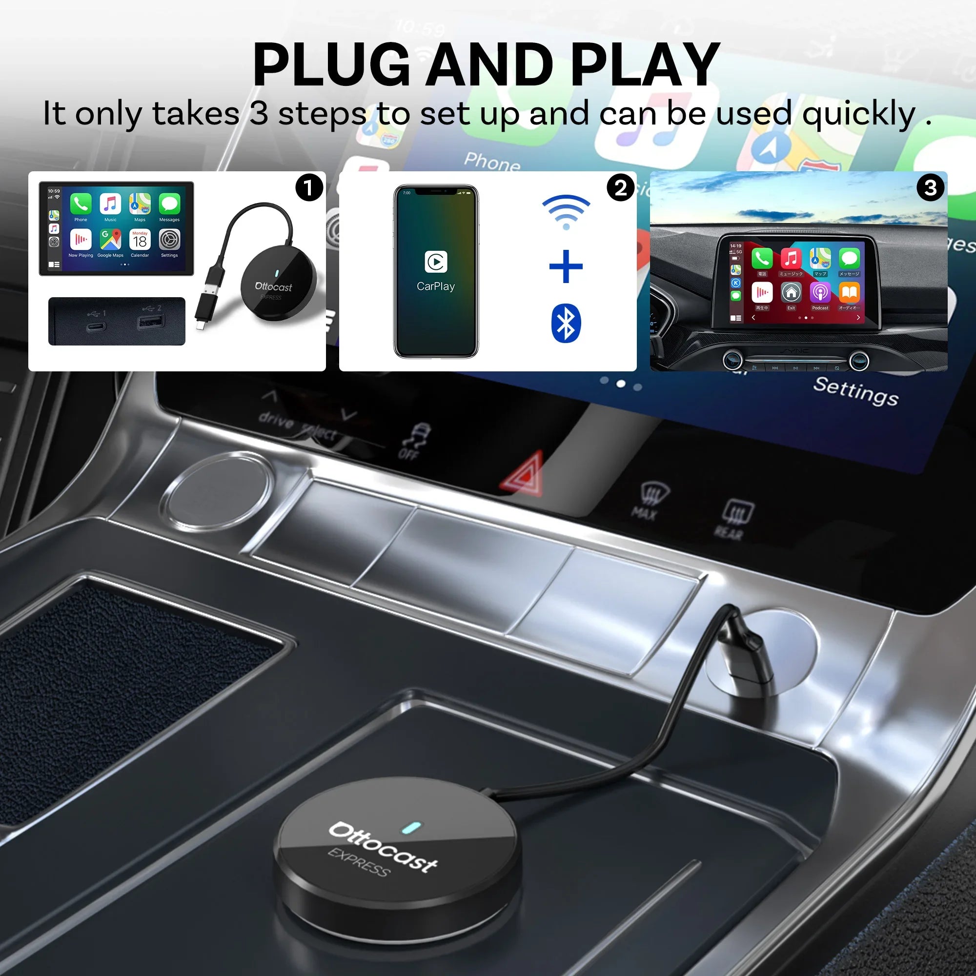 Brezžični adapter CarPlay in Android Auto 2 v 1 OTTOCAST Express