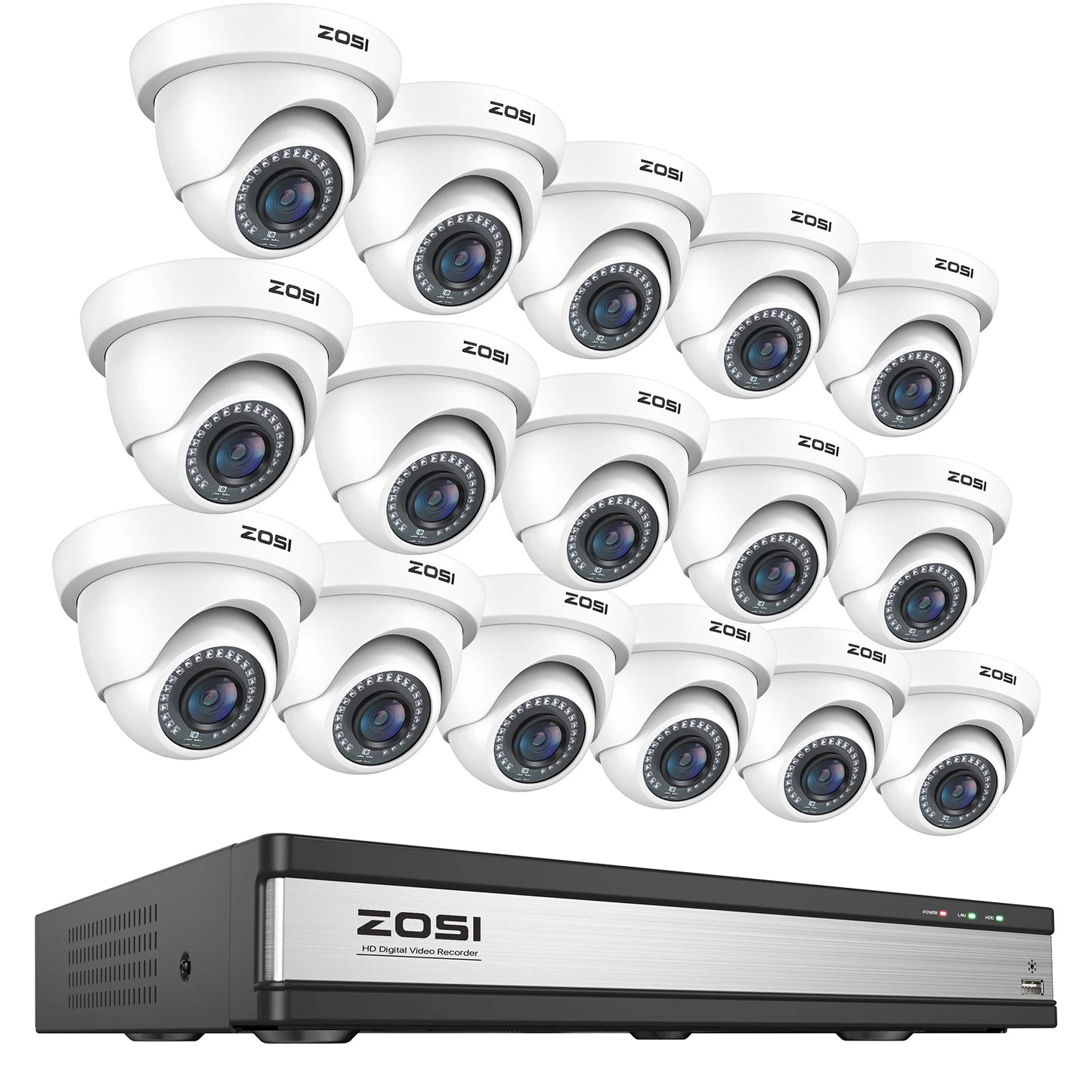 Žični varnostni sistem s kamerami ZOSI 16CH 1080p – DVR H.265+ z zaznavanjem ljudi in vozil