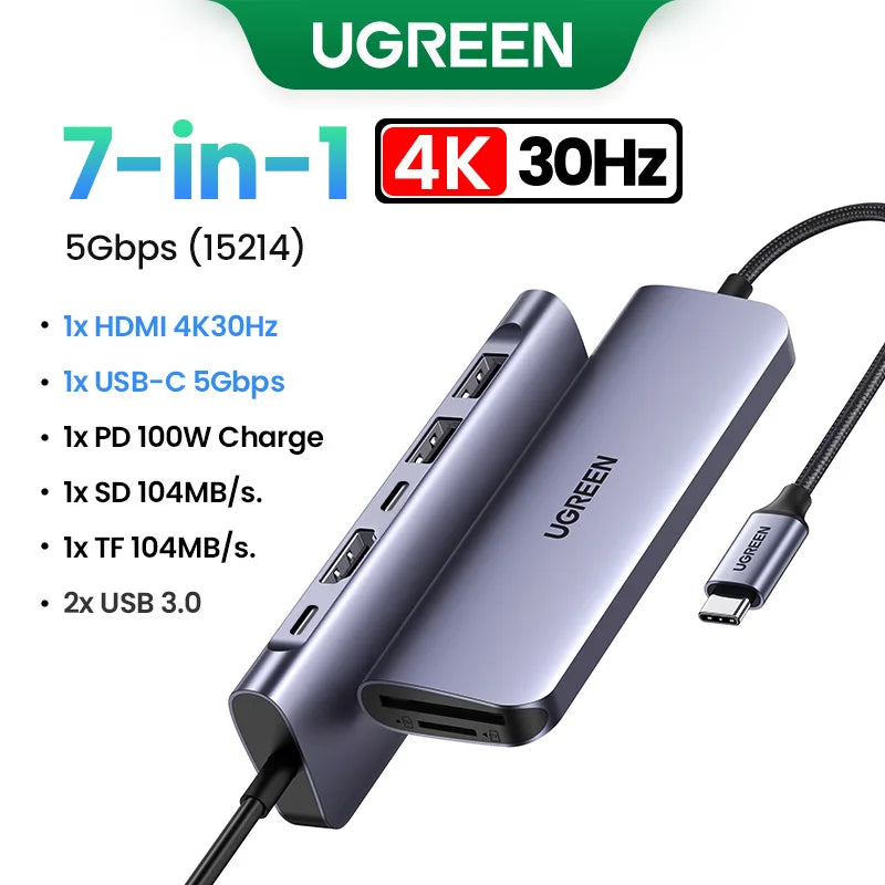 UGREEN 7‑in‑1 USB‑C Hub with 4K60Hz HDMI, PD100W, USB‑C & Dual USB‑A
