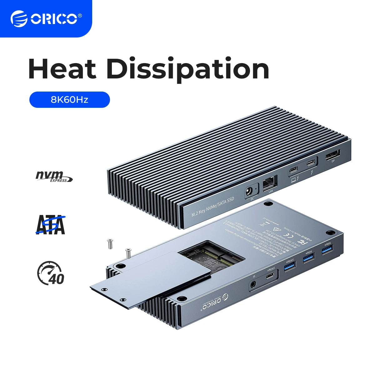 ORICO Thunderbolt 3 M.2 NVMe/NGFF ohišje za SSD priklopno postajo s 40Gbps USB‑C povezavo