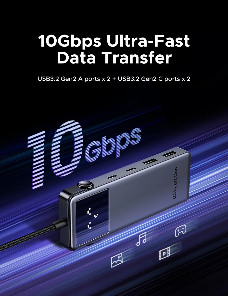 UGREEN Uno 6‑in‑1 USB‑C Hub with 4K60Hz HDMI, 10Gbps USB 3.2, PD100W