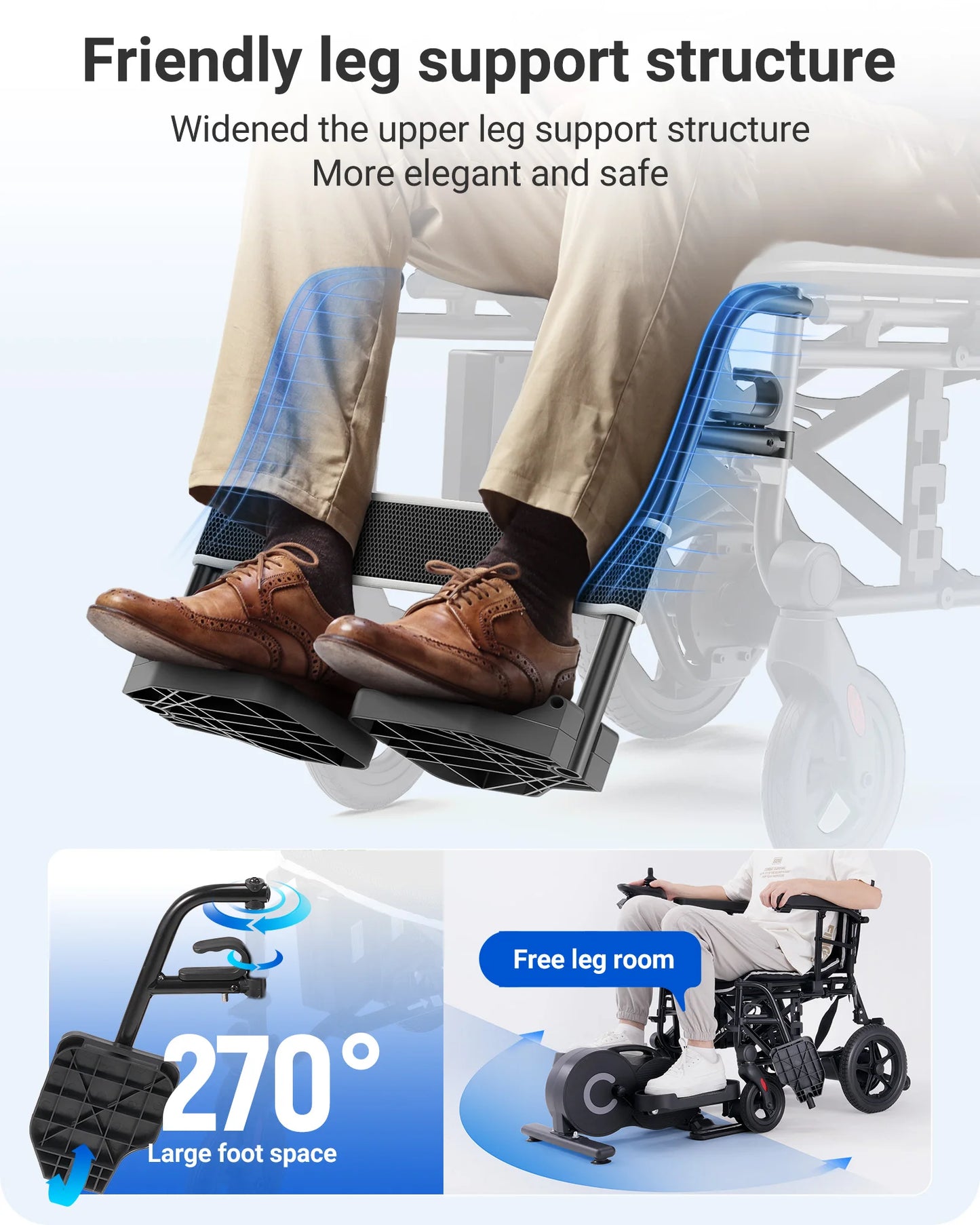 Electric Wheelchair for Adults – 220 lbs Capacity, Aluminum Alloy Frame, LED Light