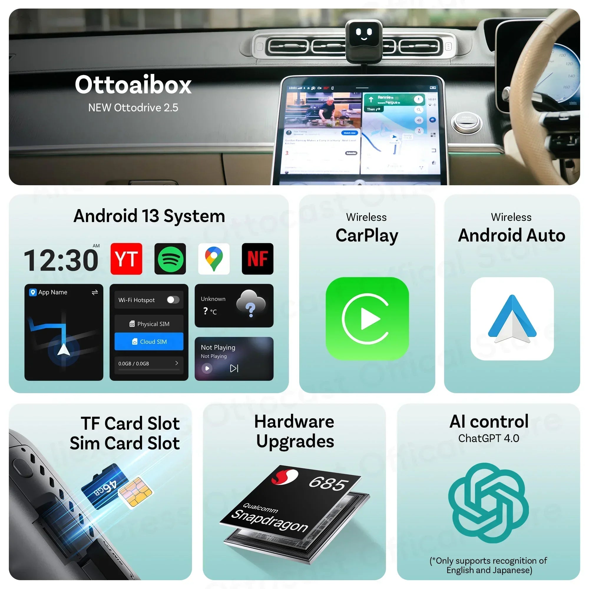 OTTOCAST Ottaibox Nano Android 13 brezžični CarPlay AI Box