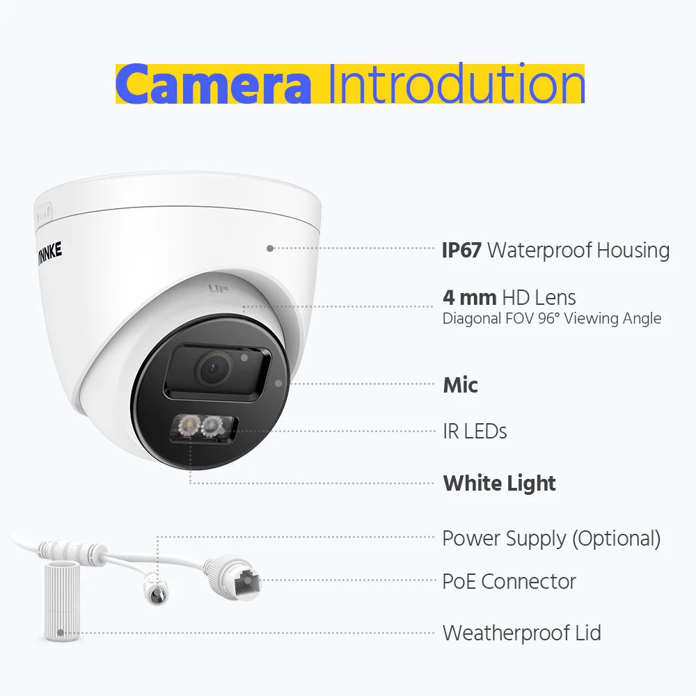 ANNKE 4K 8MP PoE CCTV sistem | 8-kanalni H.265+ NVR, 4× 8MP kamere, podpora za 128 GB TF kartico