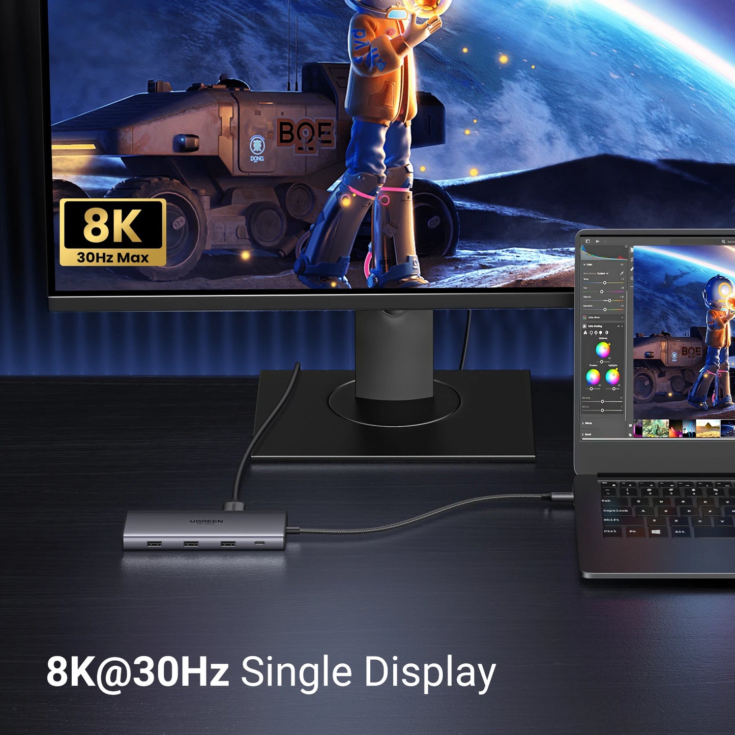 UGREEN 10-v-1 dvojni HDMI USB-C hub z izhodom 8K in 4K, gigabitnim Ethernetom, USB 3.0, PD100W