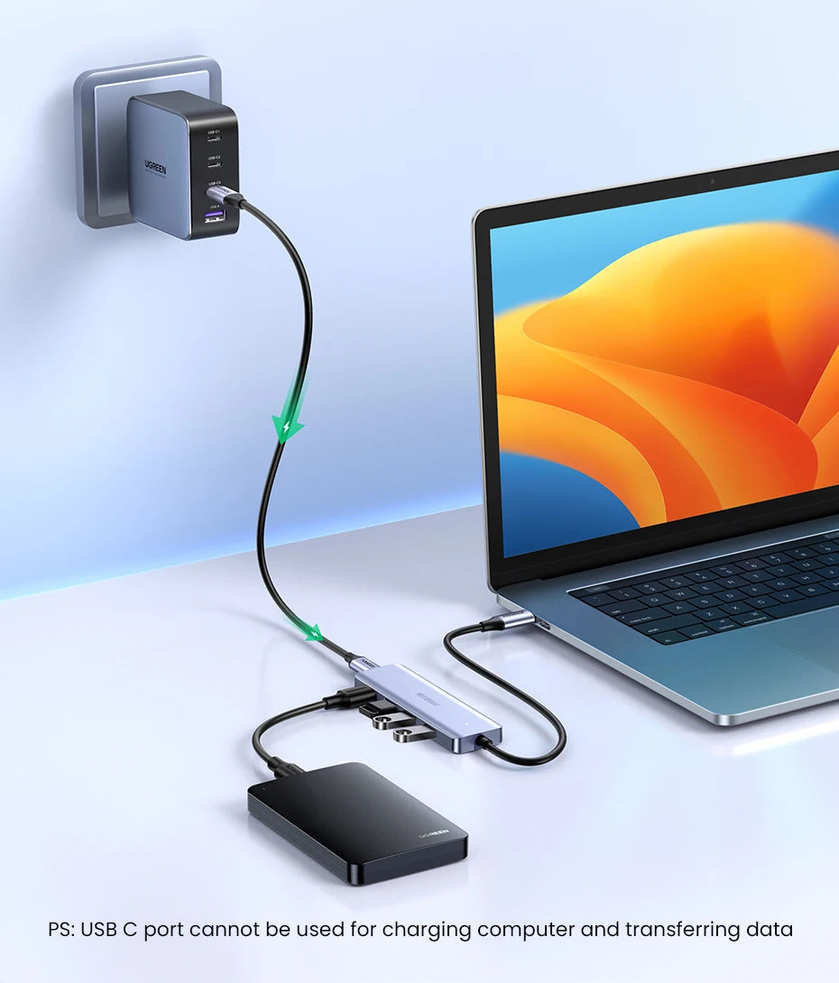 UGREEN USB‑C v USB 3.0 zvezdišče | 4-vratni visokohitrostni razdelilnik za MacBook, iPad in Samsung