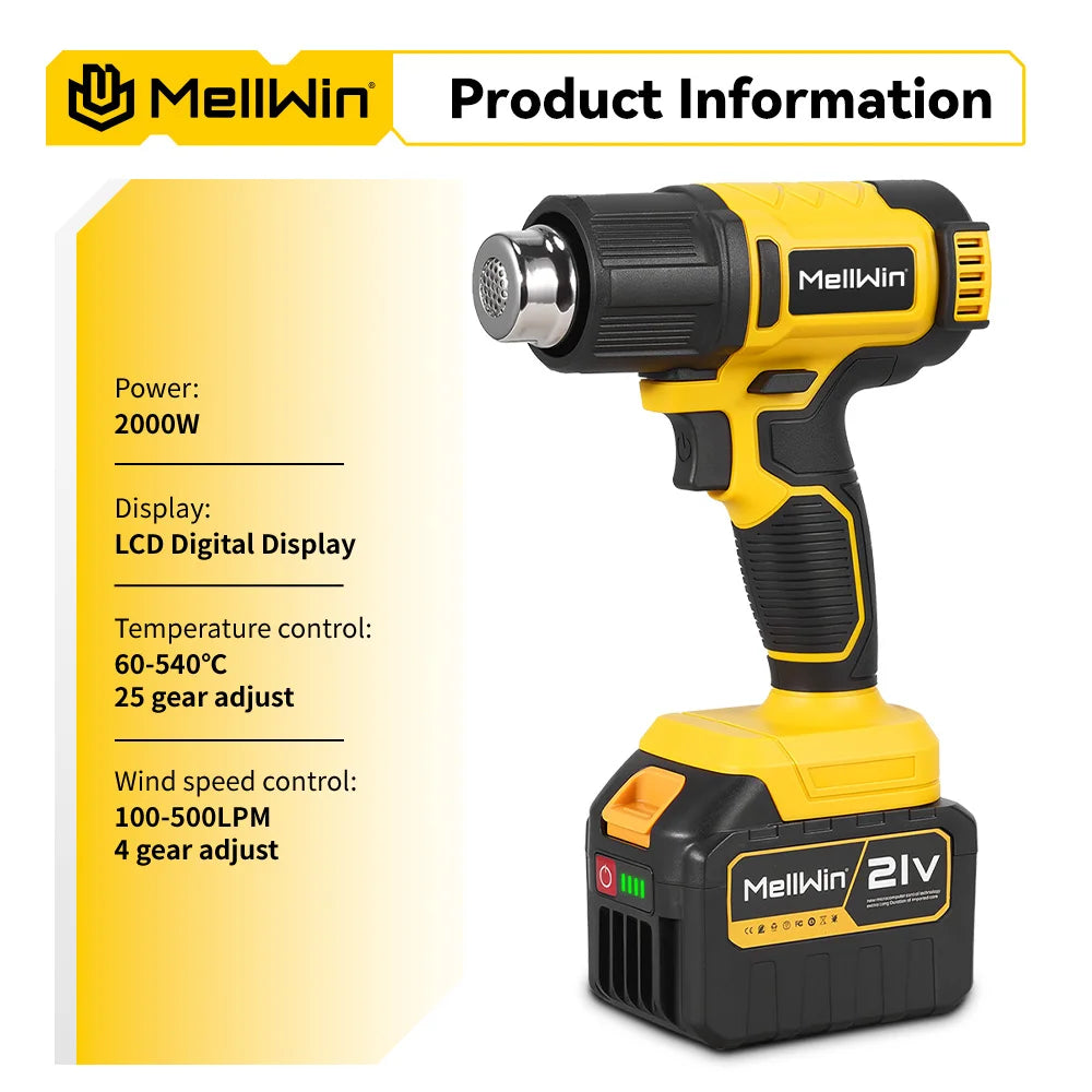 MELLWIN 540°C Cordless Electric Heat Gun 25 Gears Handheld Hot Air Blower Gun Home Welding Tools For Makita 18V Battery Pin - Limetastore