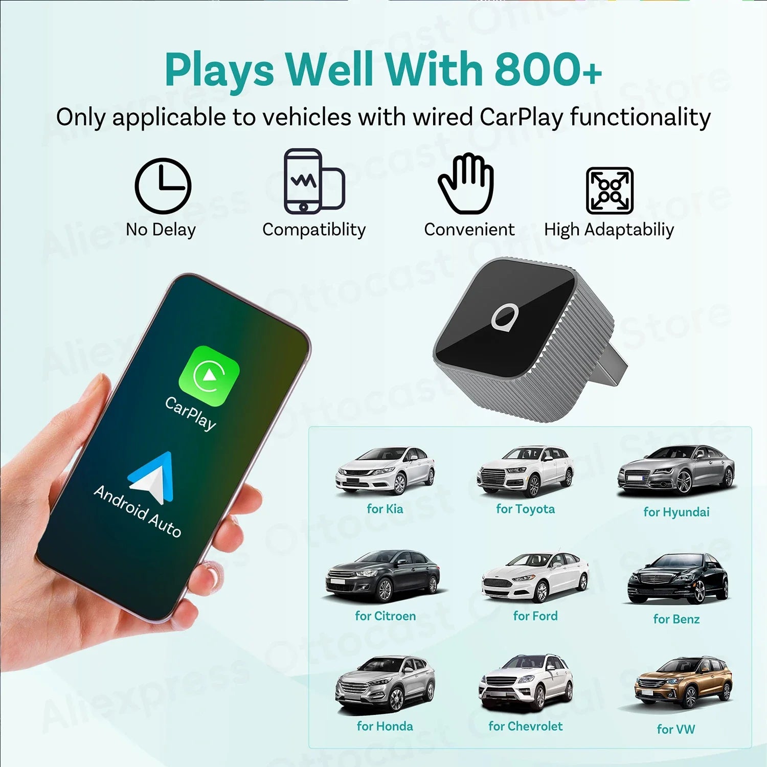 OTTOCAST Mini Slim brezžični CarPlay in Android Auto adapter
