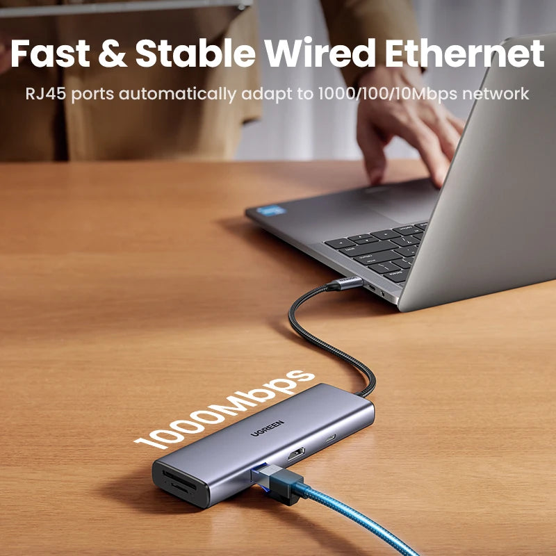 UGREEN 8-v-1 zvezdišče USB-C s 4K60Hz HDMI, gigabitnim Ethernetom, SD/TF, USB-A in USB-C