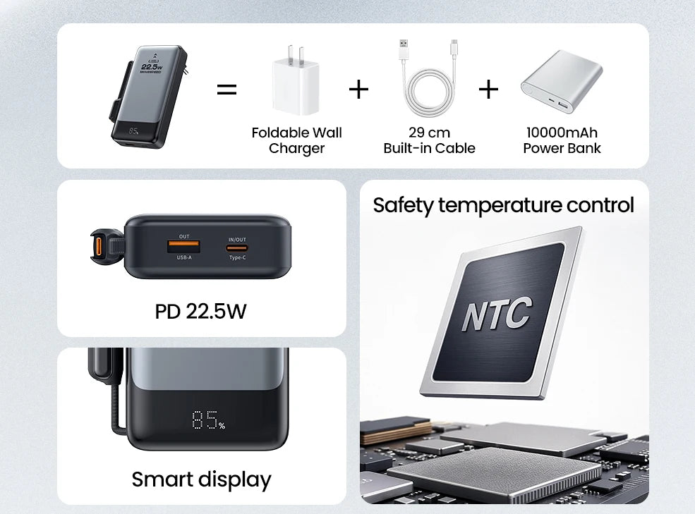 MOVESPEED MSP17 prenosna baterija (power bank) 10000mAh 2-v-1 z zložljivim EU vtičem