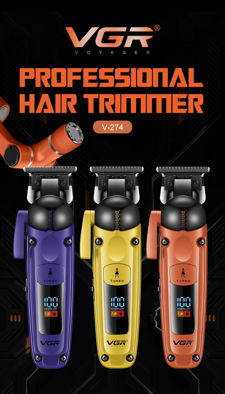 VGR V-274 Professional Hair Trimmer – Turbo Mode, 140-Min Runtime, 9 Angles