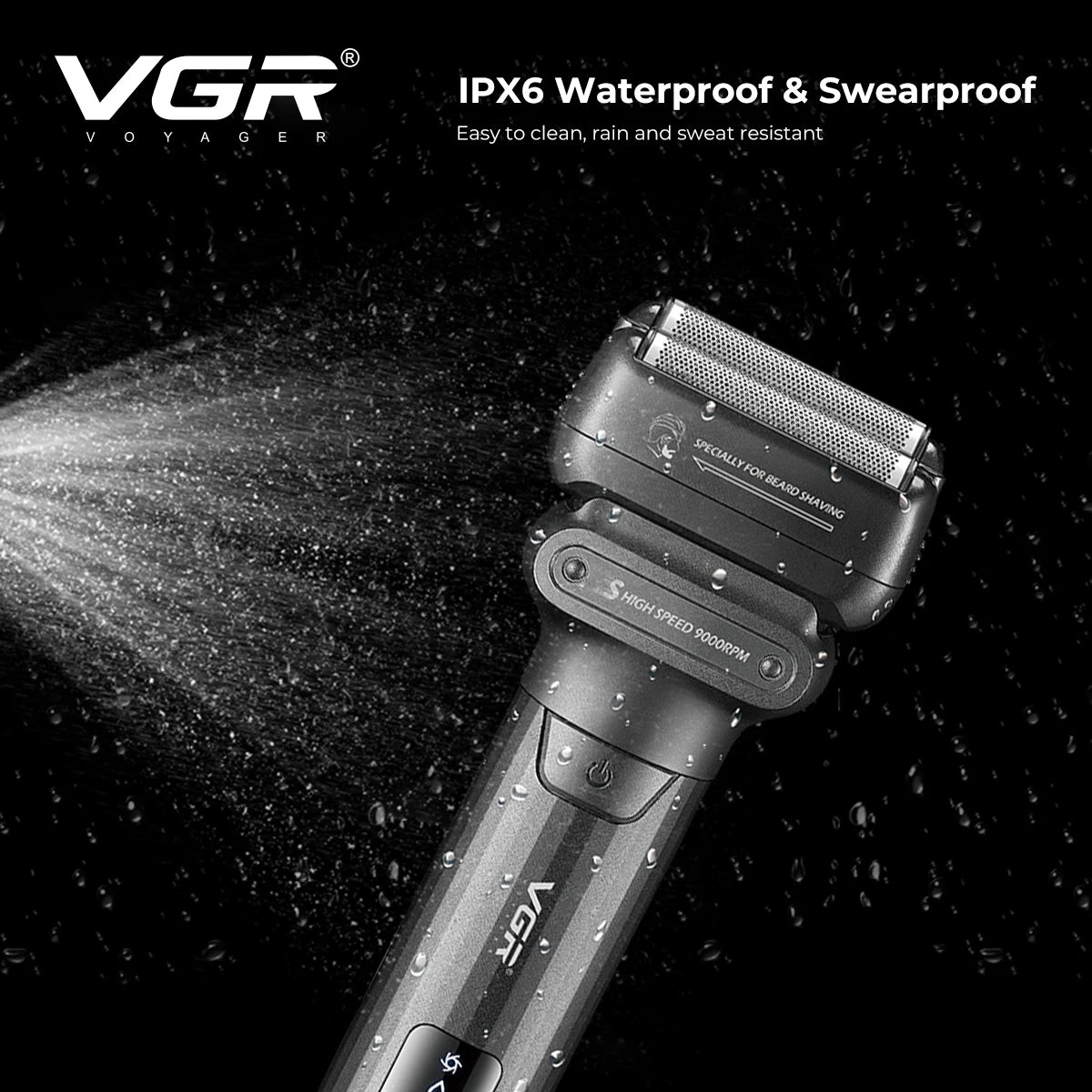 VGR V-368 Profesionalni brivnik z mrežico 9000 RPM 180-min IPX6 Vodotesen