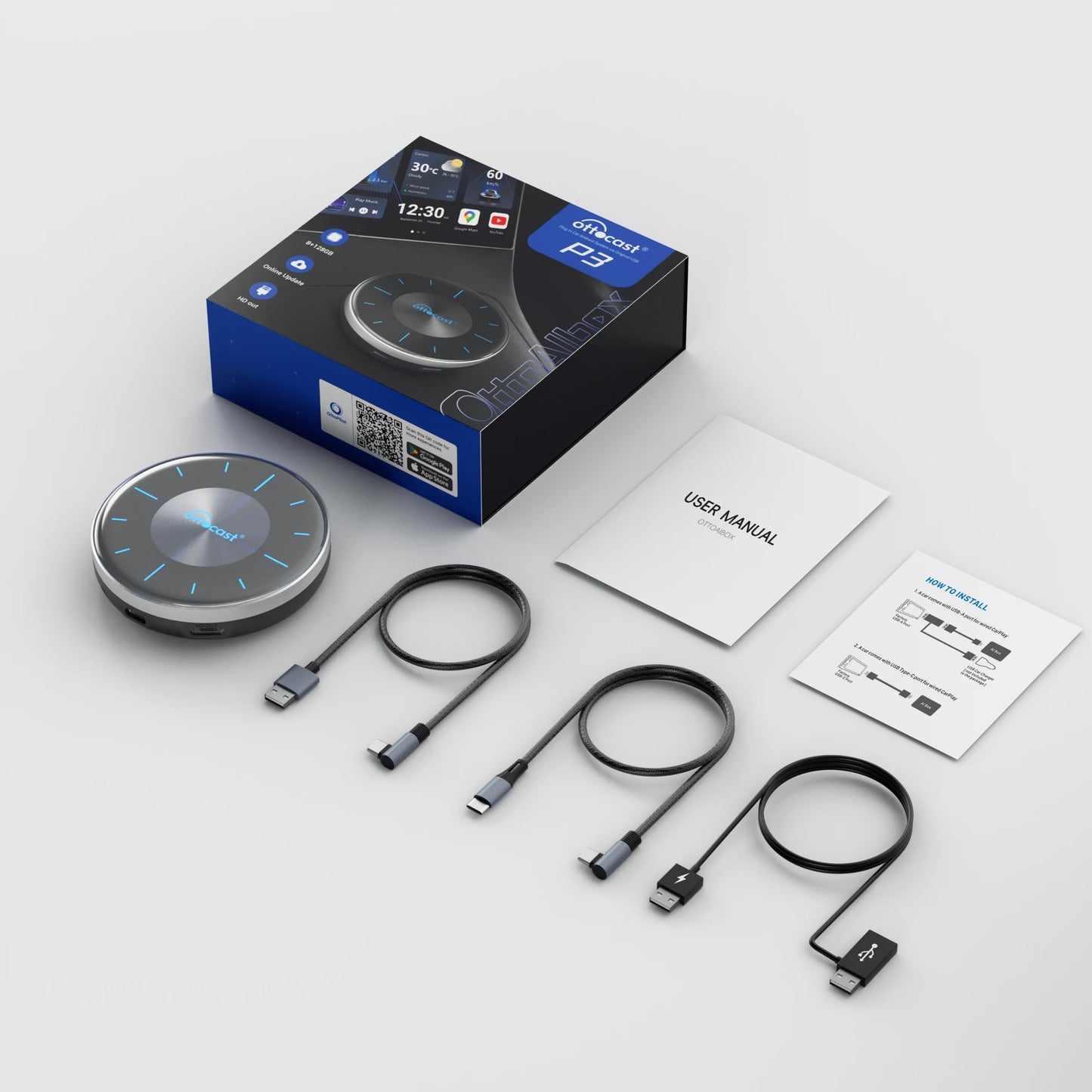 OTTOCAST OttoAiBox P3 Android 13 Brezžični CarPlay AI Box