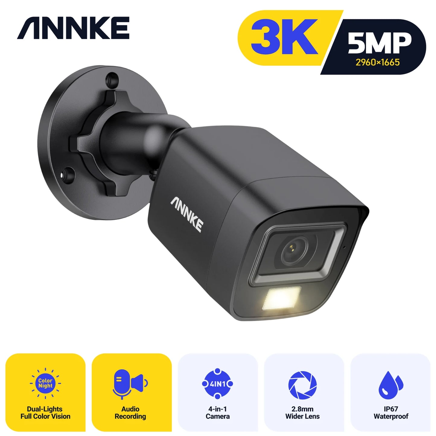 ANNKE 6MP HD IP67 Vodoodporni dvosmerni zvok v kompletu kamer za notranjo in zunanjo uporabo H.265+ analogna CCTV varnostna kamera z vgrajenim mikrofonom