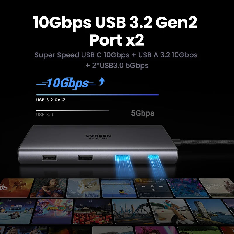 UGREEN 9-v-1 USB-C Hub s 4K60Hz HDMI, 10Gbps USB-vrati, gigabitnim Ethernetom, PD100W