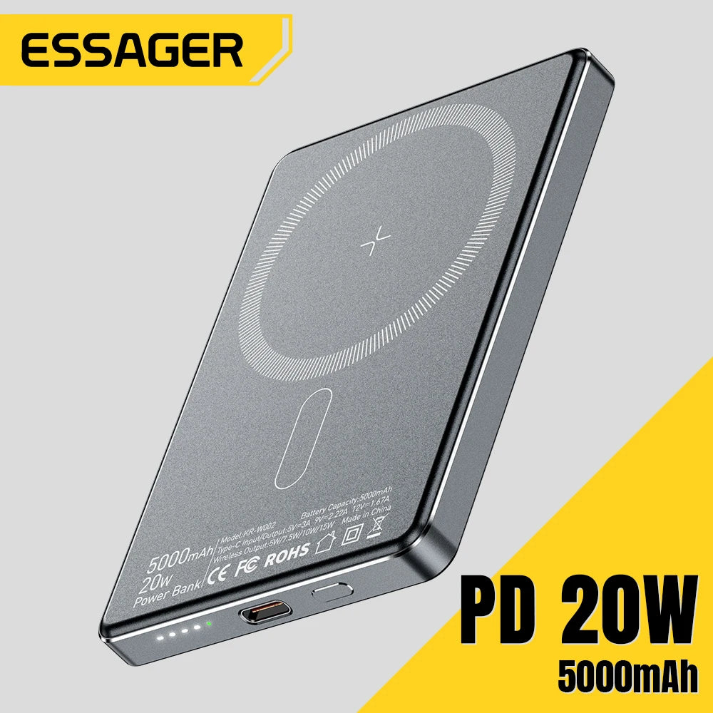 ESSAGER tanek magnetni brezžični Power Bank 20W 5000mAh MagSafe