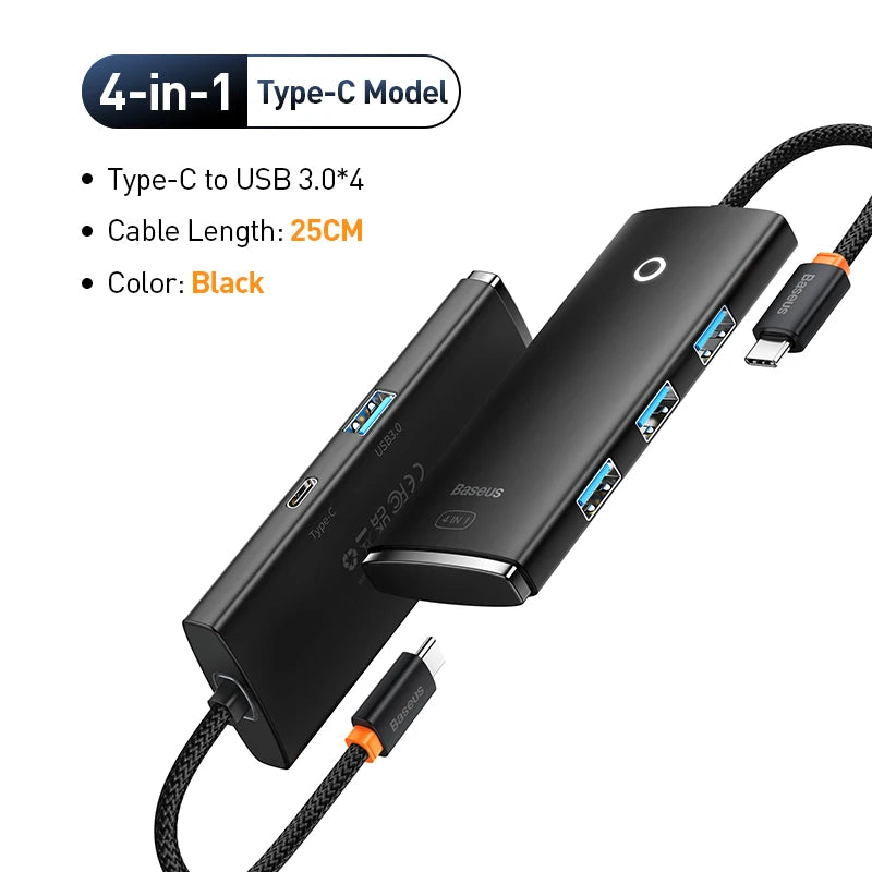 Baseus 4‑in‑1 USB‑C Hub | Type‑C to 4× USB 3.0 5Gbps Splitter Adapter for Laptop & PC