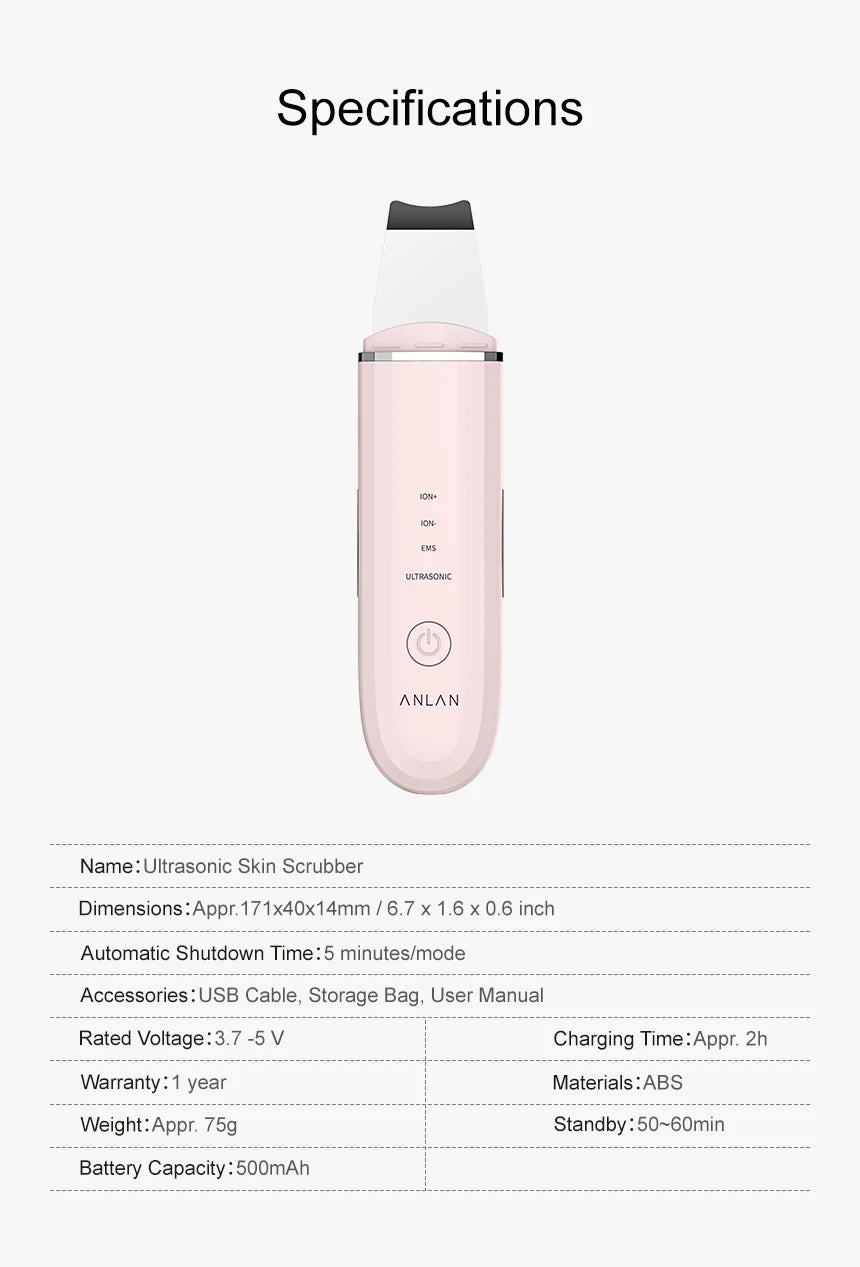 ANLAN Ultrasonic Skin Scrubber | Deep Cleaning, Peeling, EMS Lifting, Facial Shovel