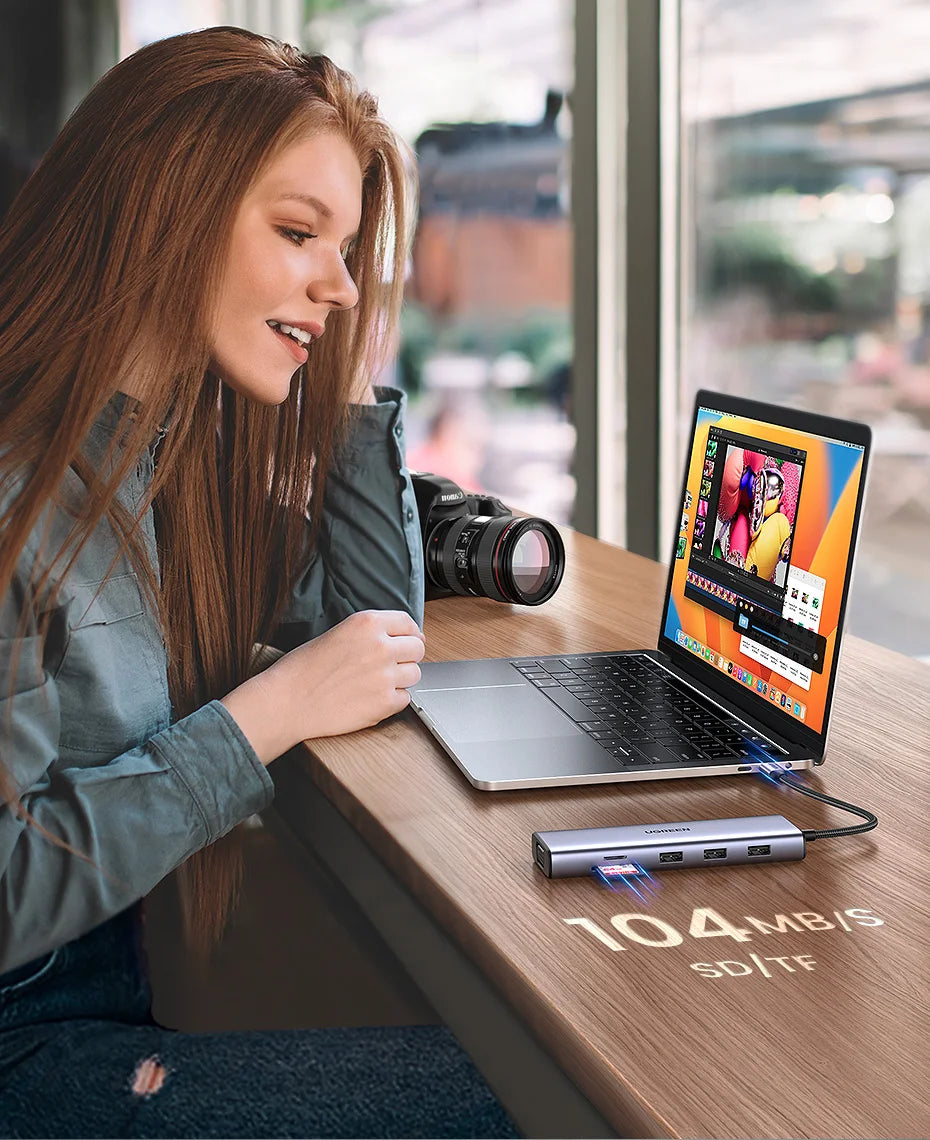 UGREEN 10-v-1 dvojni HDMI USB-C hub z izhodom 8K in 4K, gigabitnim Ethernetom, USB 3.0, PD100W