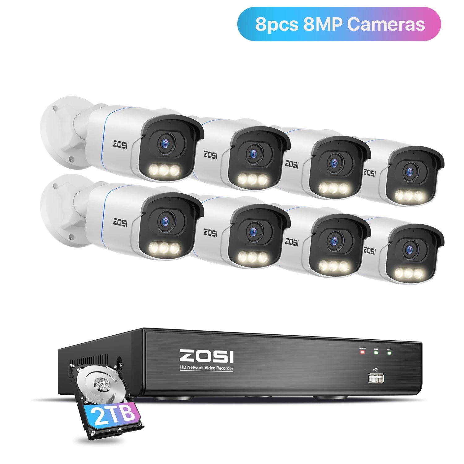 Varnostni kamerov sistem ZOSI 4K 8MP PoE – barvni nočni vid Aurora Lux | 5MP/8MP za zunanjo/notranjo uporabo