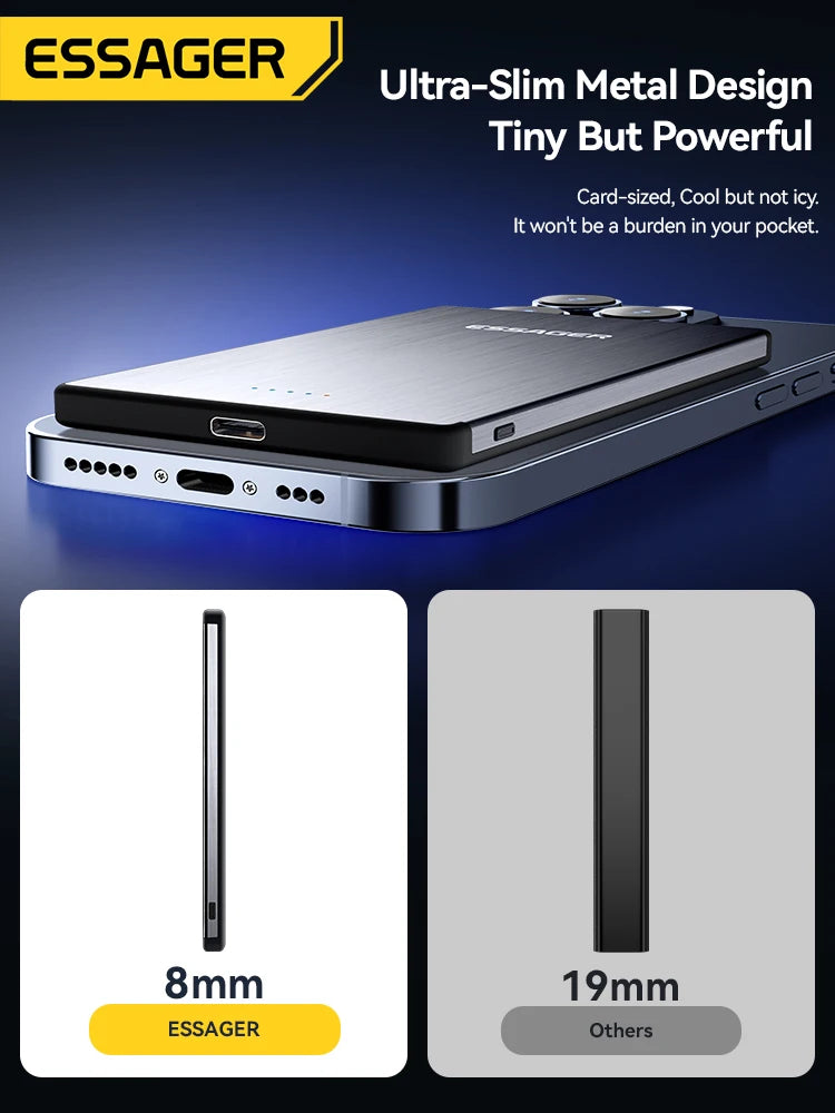 ESSAGER 20W magnetni brezžični polnilnik, 5000 mAh, tanek, MagSafe