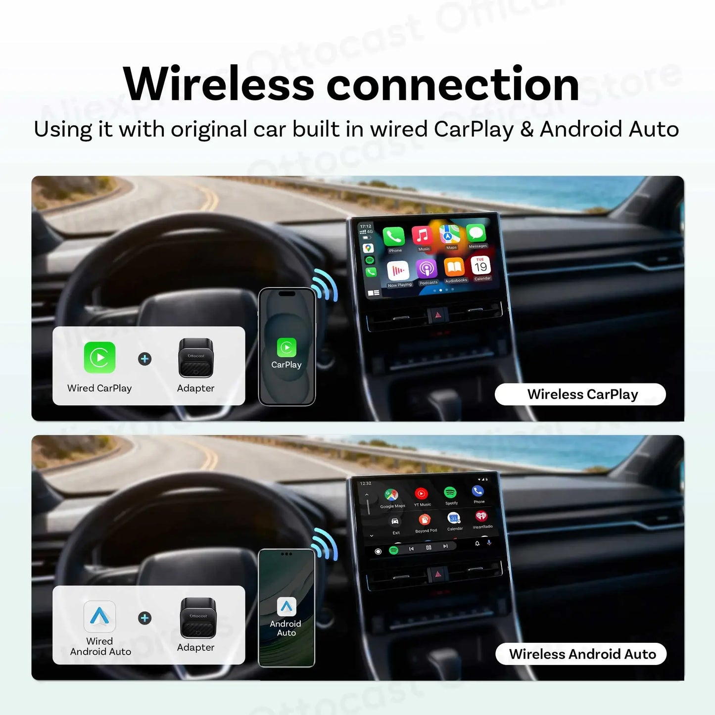 Brezžični adapter OTTOCAST Mini Core za CarPlay in Android Auto