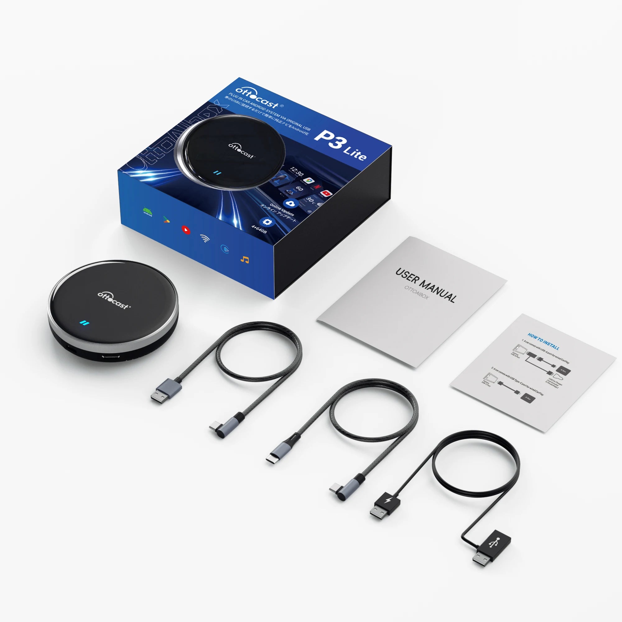 OTTOCAST P3 Lite OttoAiBox Brezžični CarPlay Android AI Box