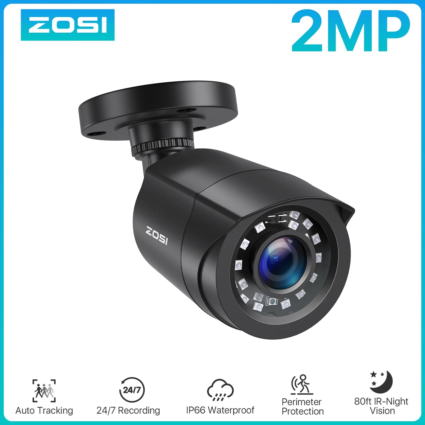 ZOSI 1080p 4-v-1 varnostna kamera – 2 MP zunanja vodoodporna CCTV s 3,6 mm objektivom, 24 IR LED-diodami in 24 m nočnega vida