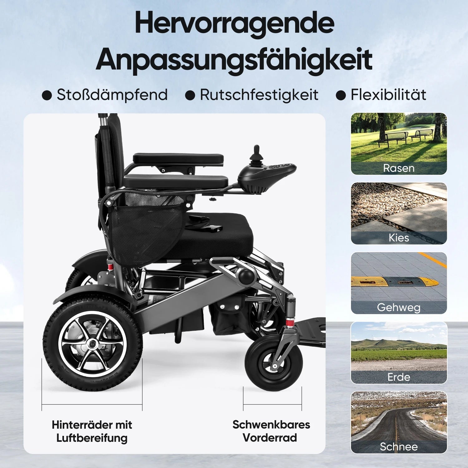 Electric Wheelchair – 30KM Travel Range, Lightweight, Foldable, Weatherproof, 500W Aluminum Frame