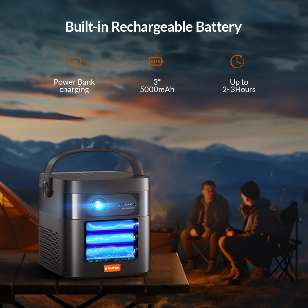 BYINTEK U75 Smart Portable DLP Projector – 15000mAh Battery, Native 1080P, 4K Support