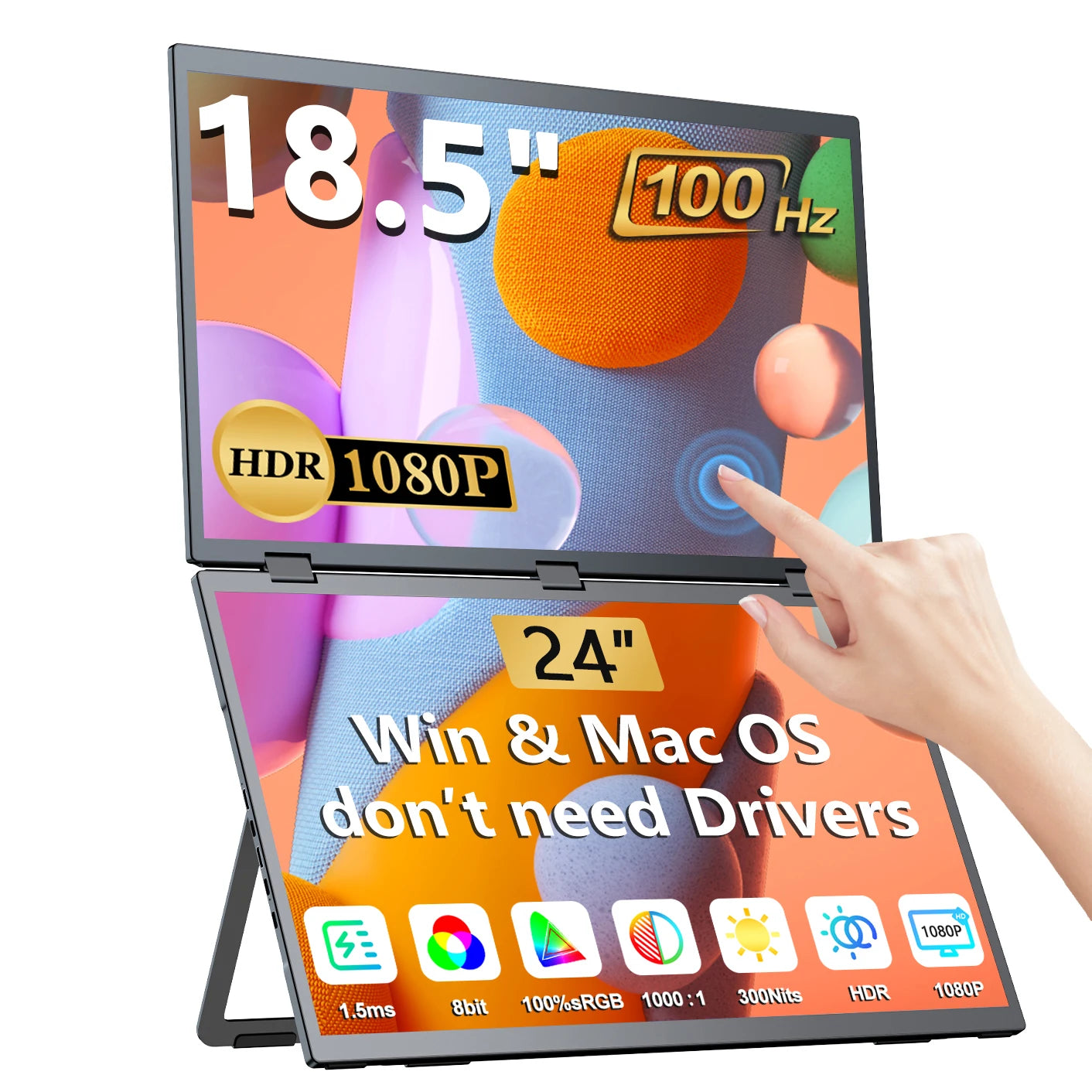 18.5'' 100Hz Touch Screen Dual Triple Portable Monitor IPS USB-C HDMI HDR Foldable Laptop PC Gaming Display For PC Mac Windows - Limetastore