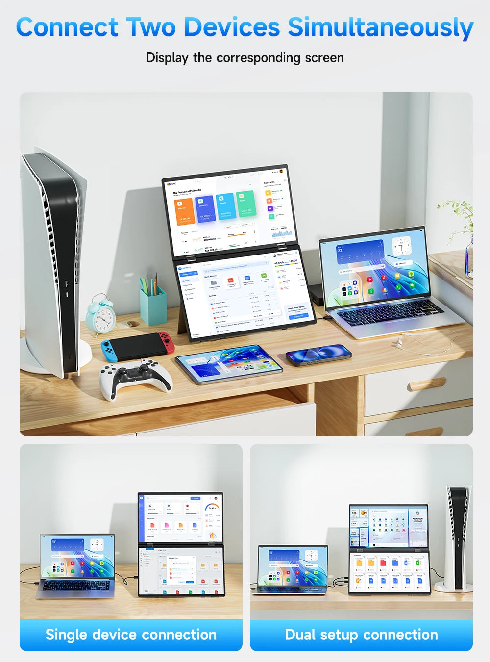 UPERFECT 15.6" Portable Dual Monitor - 1080P FHD IPS Folding Laptop Screen Extender with USB-C Plug & Play for Gaming and Travel - Limetastore