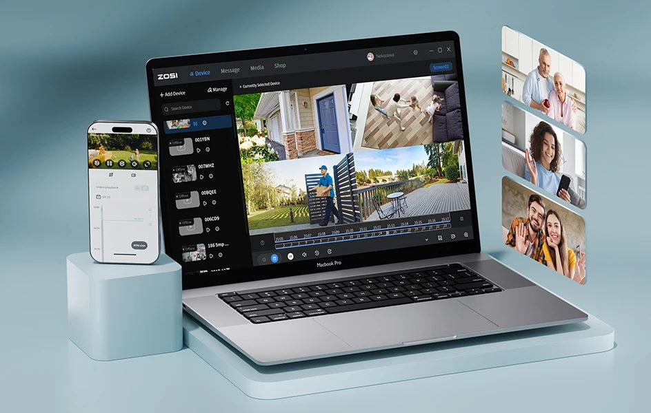 Varnostni kamerov sistem ZOSI 2K Wi-Fi 6 8-kanalni – 12'' LCD-zaslon, 3MP notranje/zunanje vtične WiFi kamere