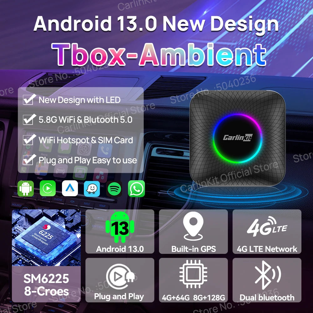 CarlinKit Android 13 SM6225 8-jedrni brezžični CarPlay AI Box