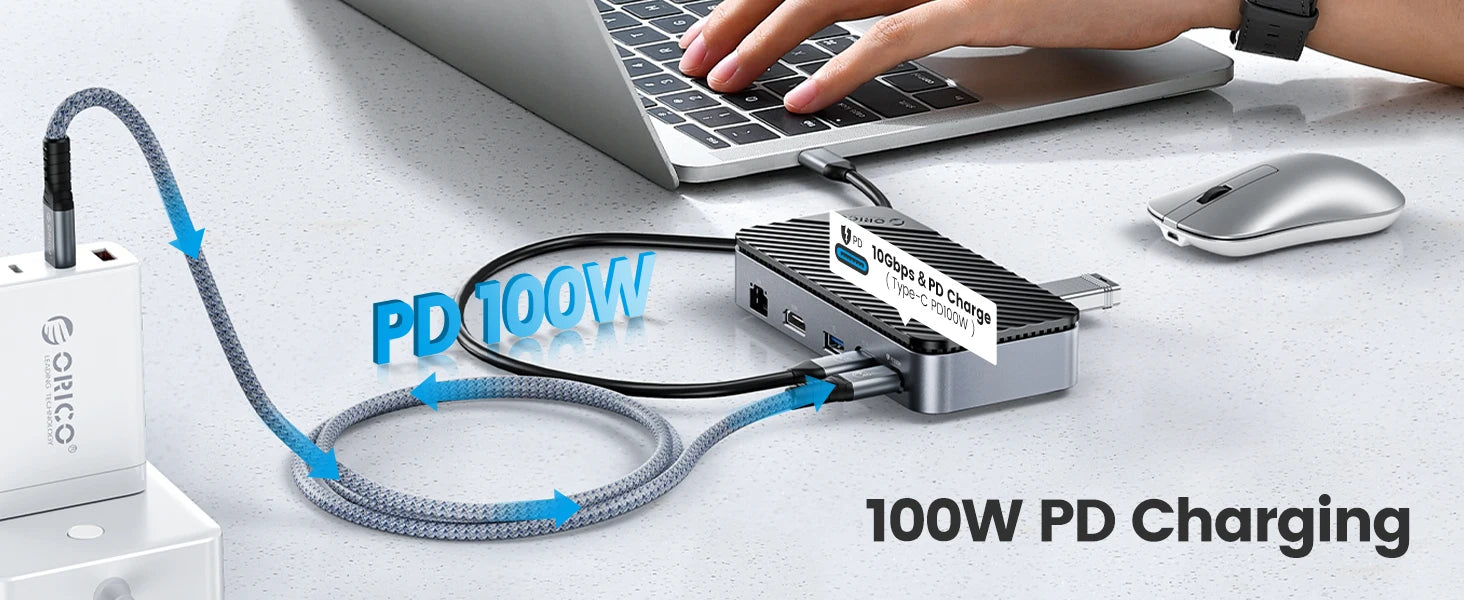Priklopna postaja ORICO USB-C z ohišjem M.2 NVMe/SATA SSD (10 Gb/s), hladilni ventilator