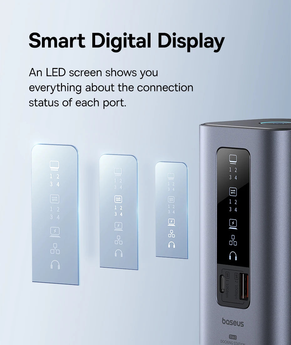 Baseus 11‑v‑1 zvezdišče USB‑C | DP 4K@60Hz, HDMI, trojni zaslon, RJ45, PD 100W, priklopna postaja USB 3.1