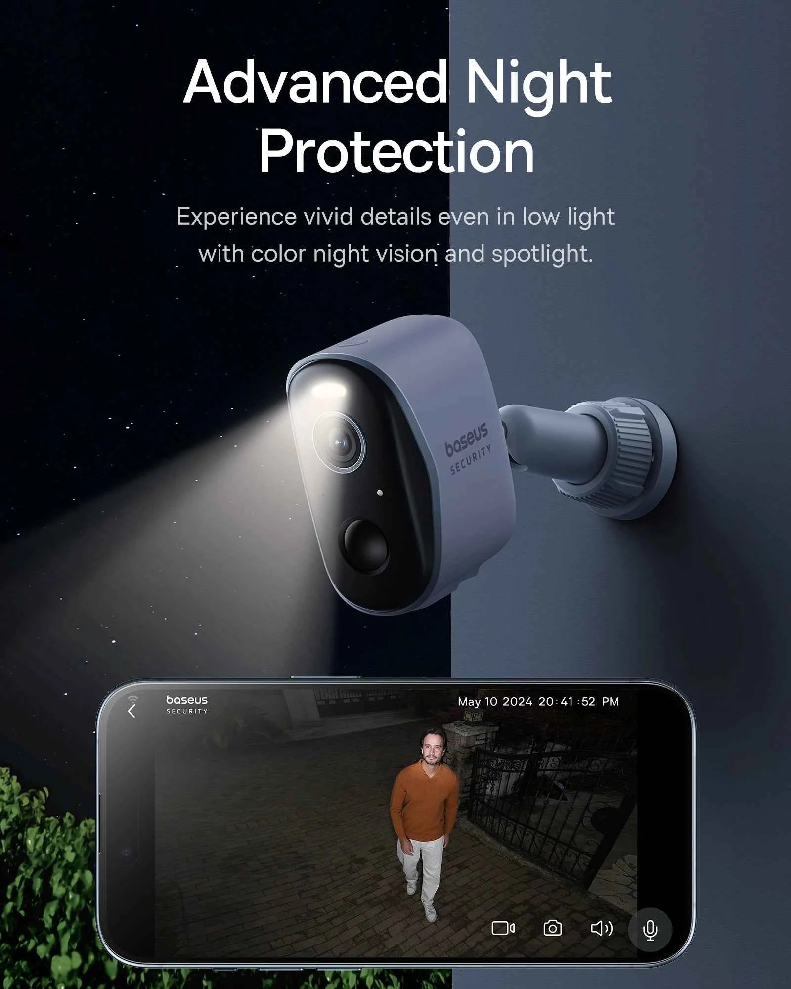 Baseus Security Protection N1 Plus 2K Outdoor Camera Wireless Home Camera Night Vision Color and Alarm 16TB Expandable 2-Cam Kit - Limetastore
