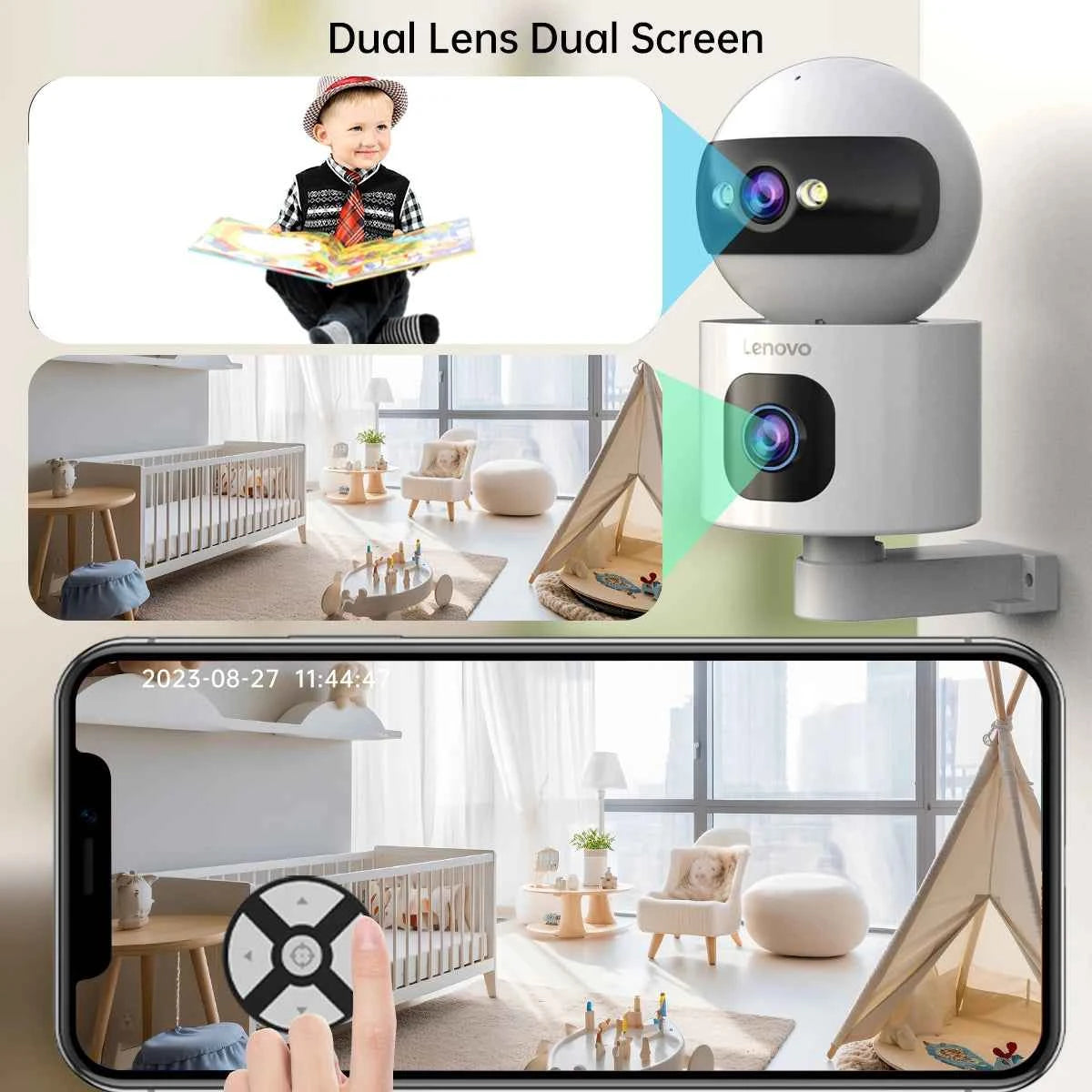 Lenovo 4K PTZ WiFi Camera Dual Lens Home Indoor CCTV Surveillance Camera Auto Tracking Security Protection Smart Baby Monitor - Limetastore