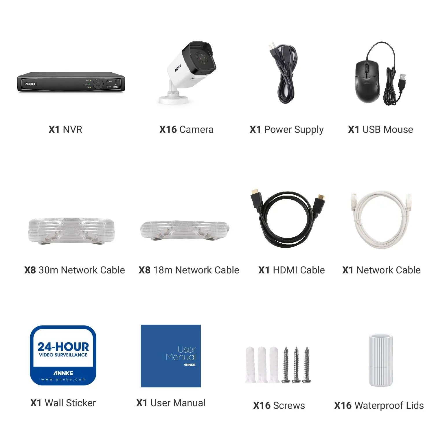 ANNKE H500 5MP PoE CCTV System | 16CH H.265+ NVR, 16× IP67 Cameras, Audio‑In