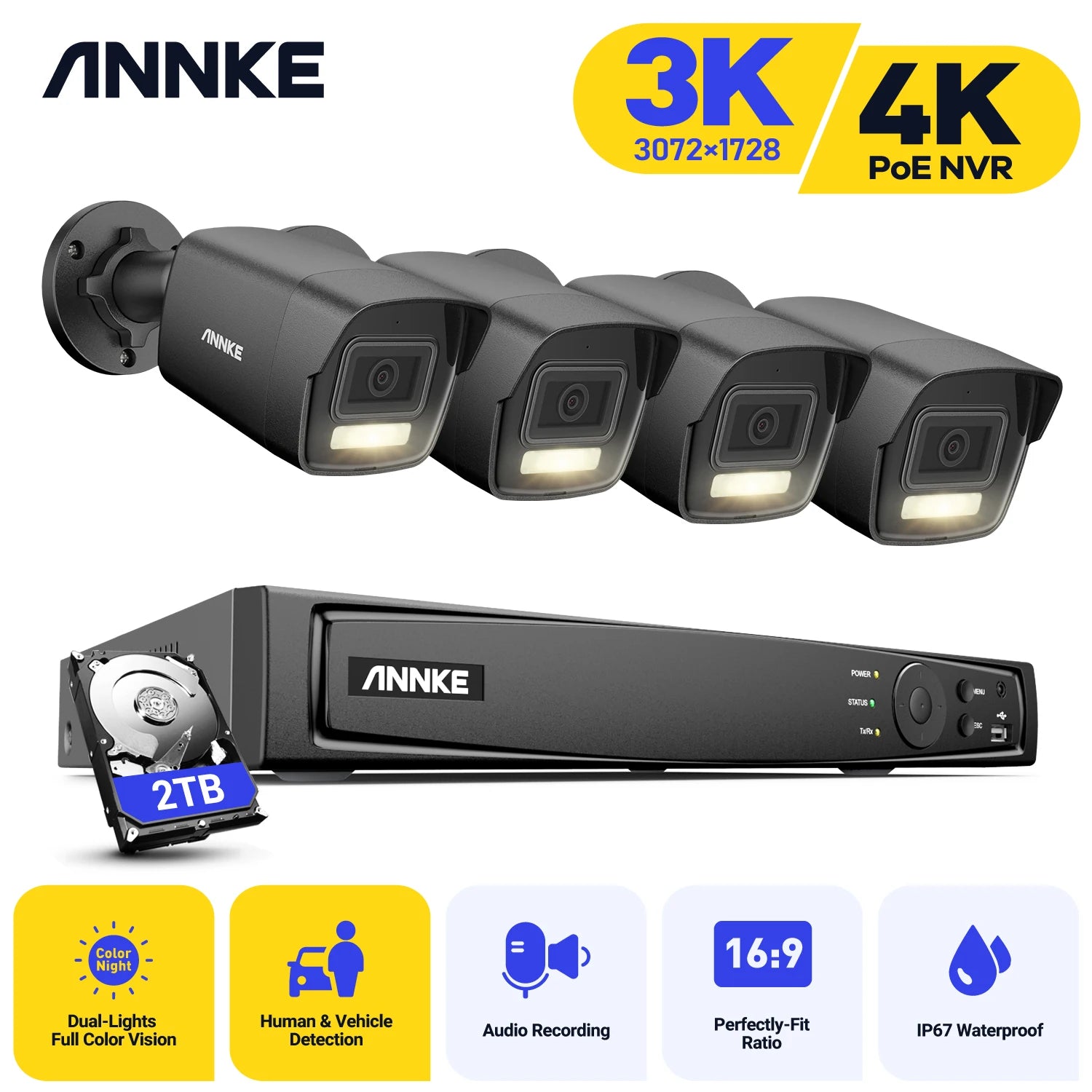 ANNKE 4K Dual-Light PoE CCTV sistem | 8CH H.265+, 2,8 mm leča, zaznavanje ljudi in vozil