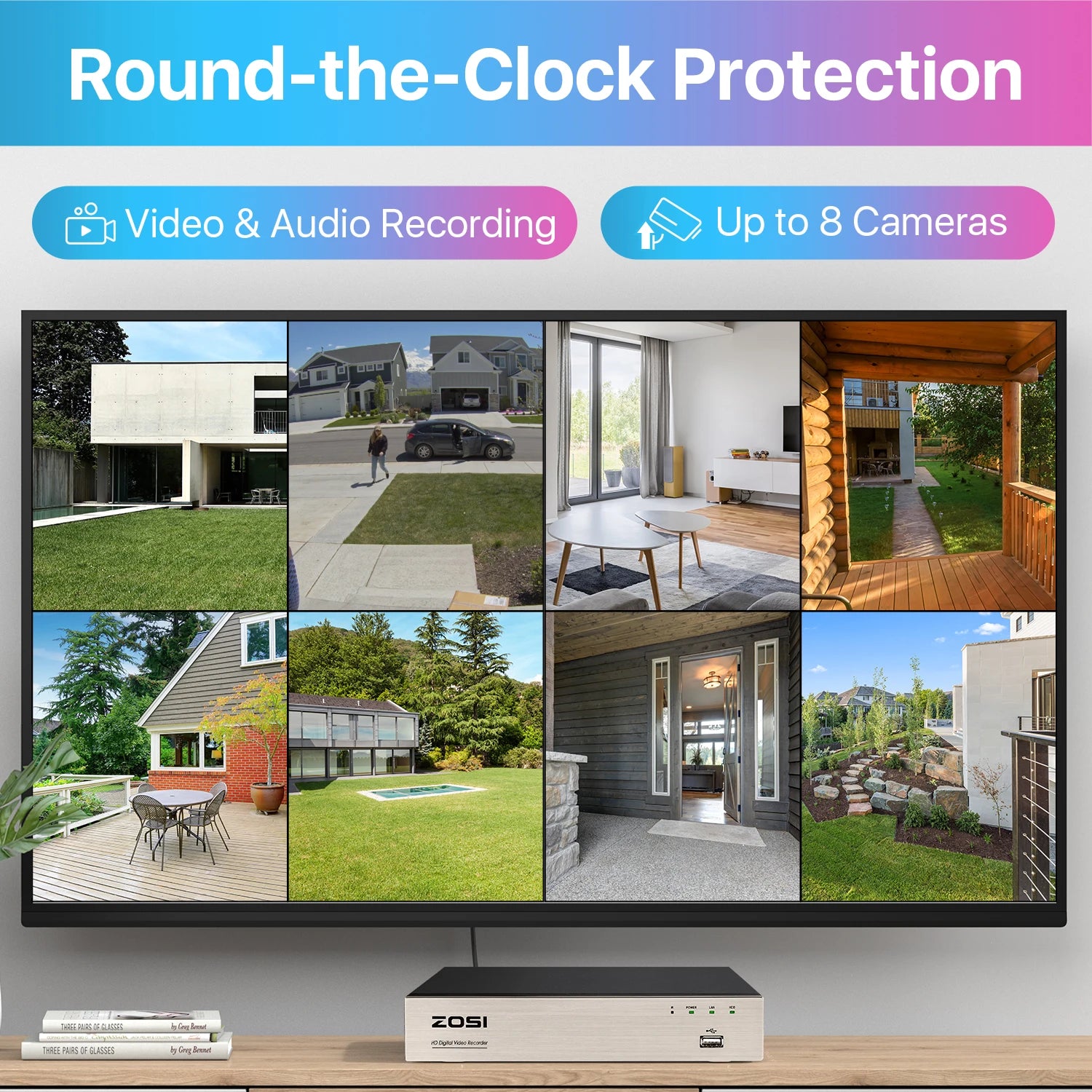 ZOSI 1080p 8-kanalni varnostni sistem CCTV za dom – H.265+ DVR z 2MP notranjimi/zunanji dome kamerami