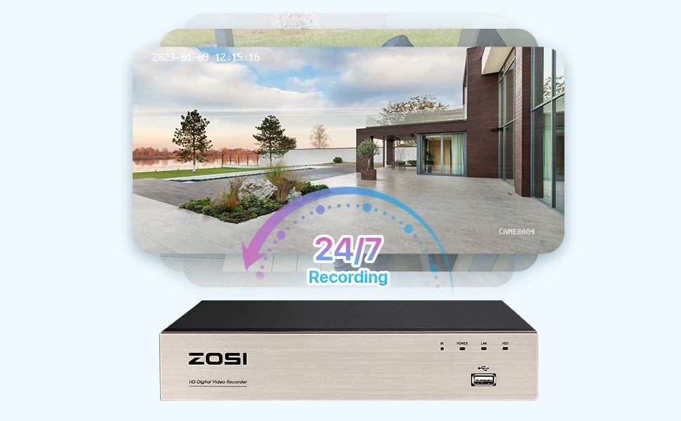 ZOSI 8-kanalni 5MP Lite CCTV varnostni sistem – H.265+ HD-TVI DVR komplet z 8 zunanjimi 1080p kamerami za nočno gledanje
