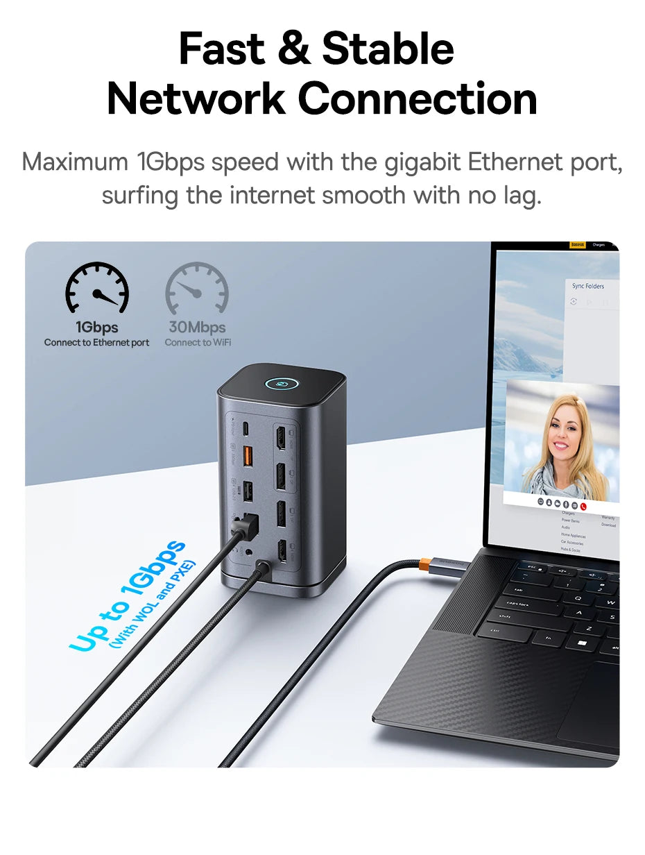 Baseus 11‑v‑1 zvezdišče USB‑C | DP 4K@60Hz, HDMI, trojni zaslon, RJ45, PD 100W, priklopna postaja USB 3.1